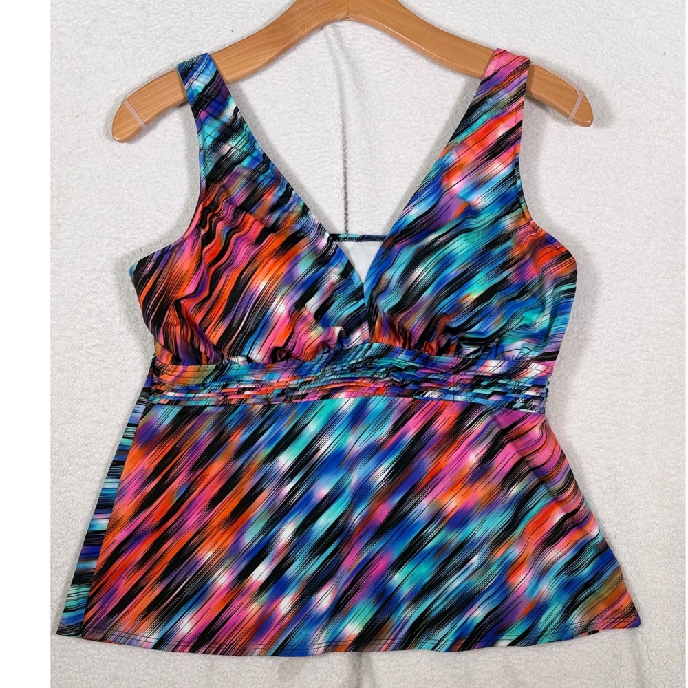Trimshaper Tankini Swim Top Abstract Print V-Neck Ruched 18W Swimsuit 6508020W